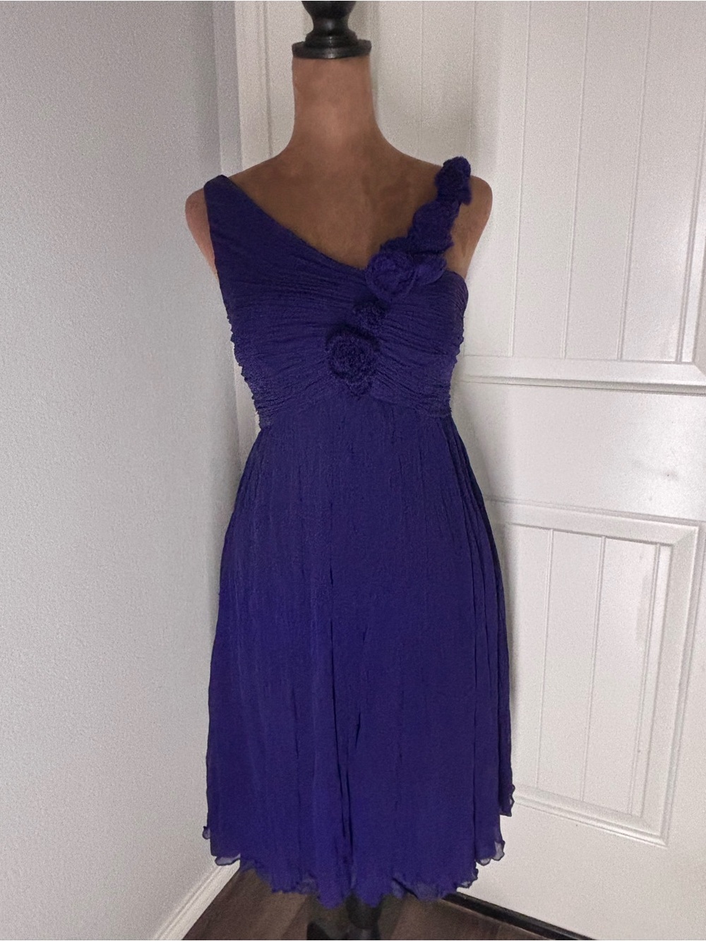 Maggy London Silk Purple One-Shoulder A-Line Women's Dress